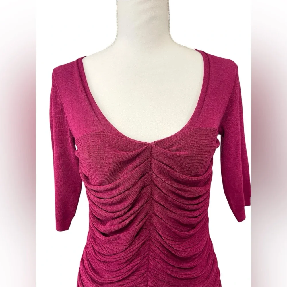 Women’s Y2K Burberry Burgundy V-Neck Ruched Longline Top Blouse / Sweater SMALL - Picture 4 of 11